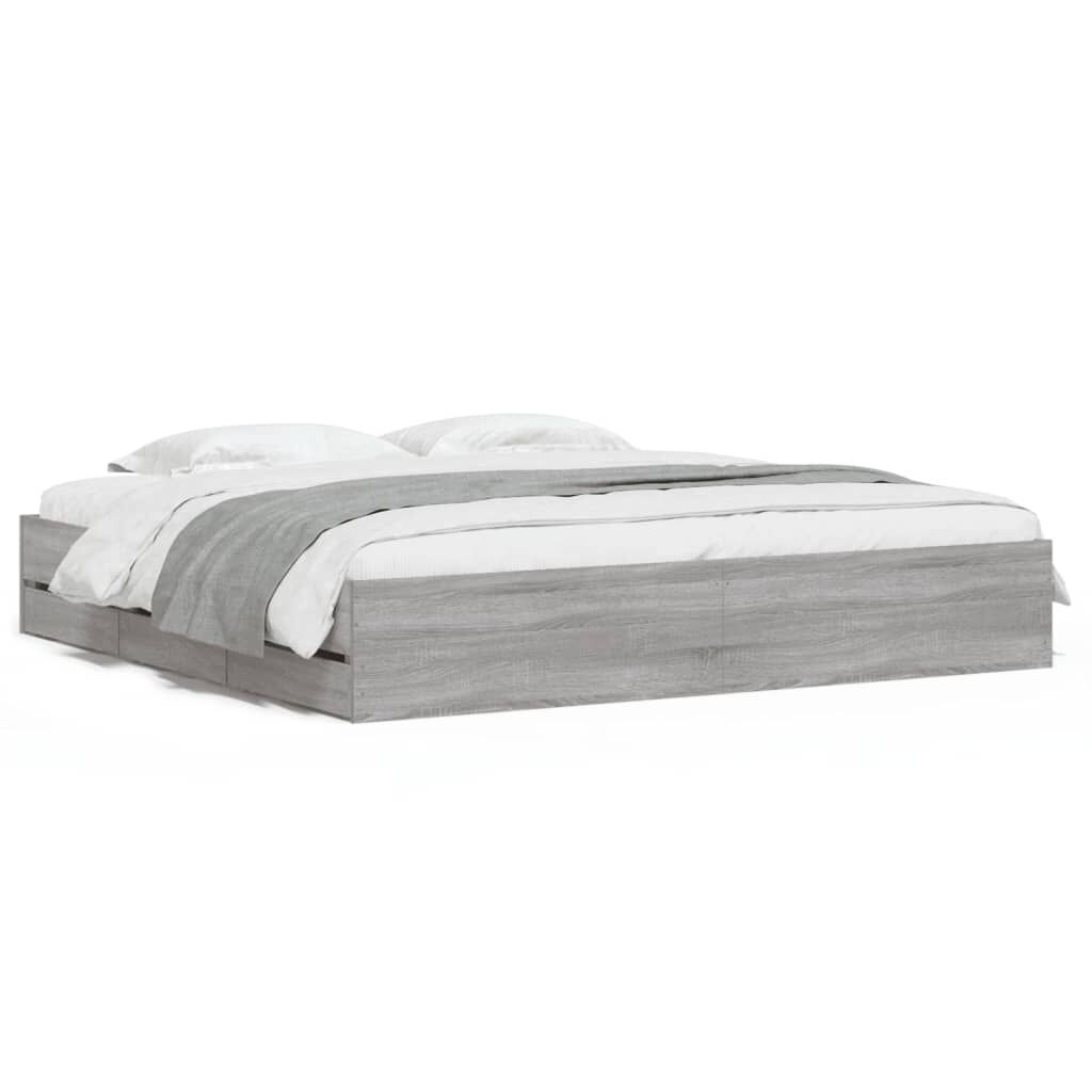 vidaXL Πλαίσιο Κρεβατιού με συρτάρια Γκρι sonoma 200x200εκ. Επεξ. Ξύλο