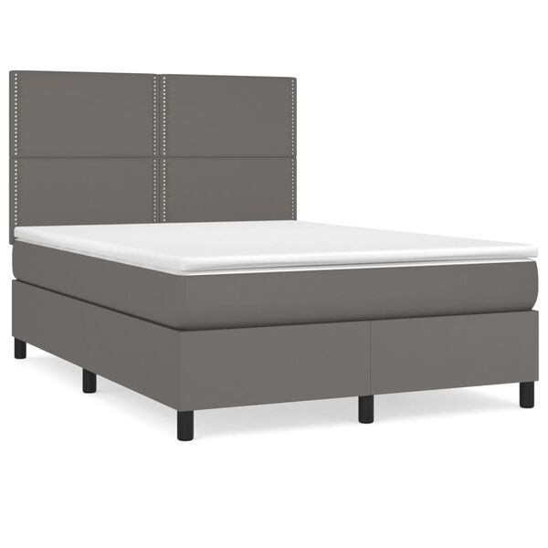 vidaXL Κρεβάτι Boxspring με Στρώμα Γκρι 140x190εκ. από Συνθετικό Δέρμα