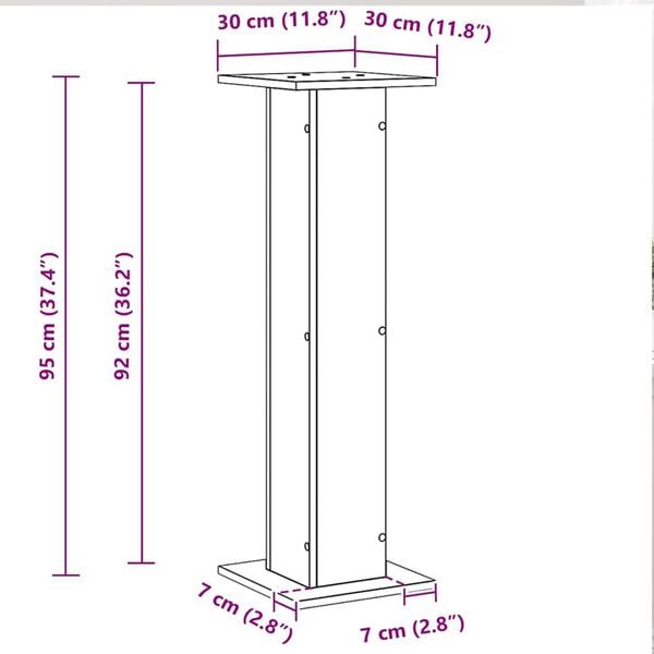 vidaXL Βάσεις Ηχείων 2 pcs Μαύρη δρυς 30 x 30 x 95 cm