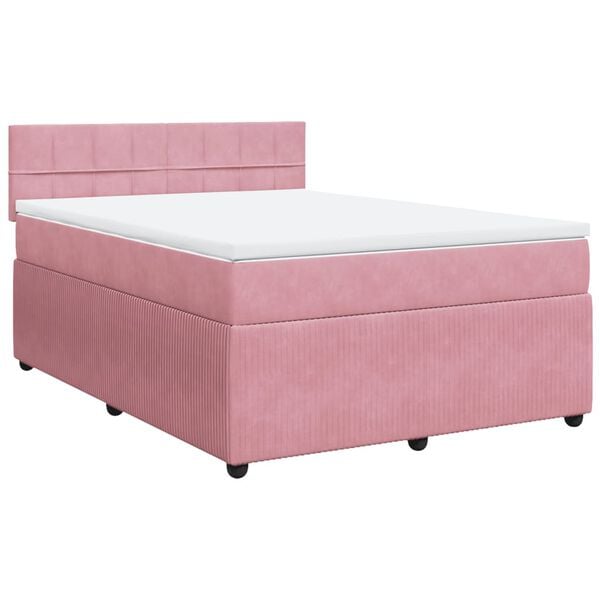 vidaXL Κρεβάτι Boxspring με Στρώμα Ροζ 140x200 εκ. Βελούδινο