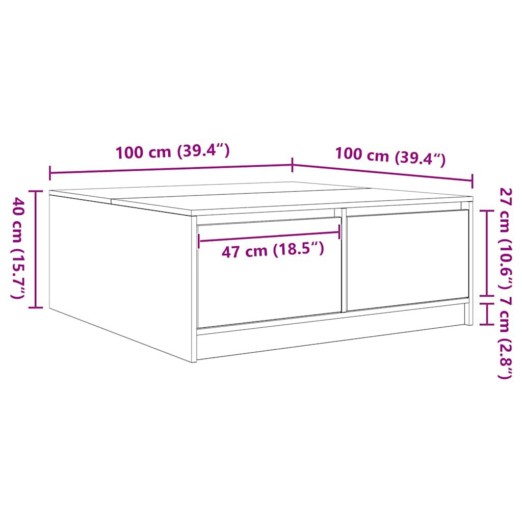 vidaXL Τραπεζάκι σαλονιού με συρτάρια Sonoma Δρυς 100x100x40 εκ.