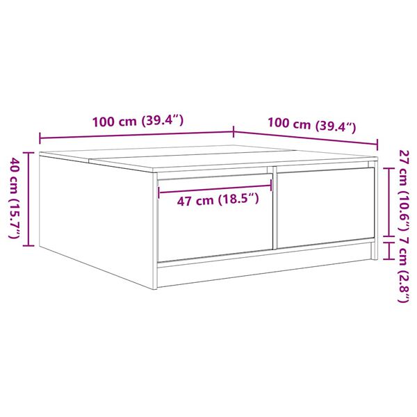 vidaXL Τραπεζάκι σαλονιού με συρτάρια Sonoma Δρυς 100x100x40 εκ.