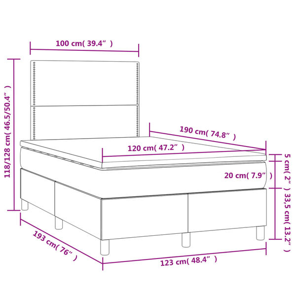 vidaXL Κρεβάτι Boxspring Στρώμα&LED Καπουτσίνο 120x190 εκ. Συνθ. Δέρμα