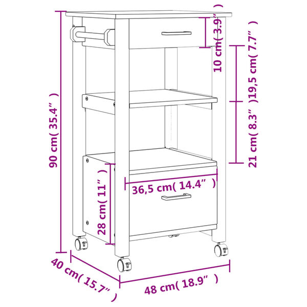 vidaXL Τρόλεϊ Κουζίνας MONZA 48x40x90 εκ. από Μασίφ Ξύλο Πεύκου