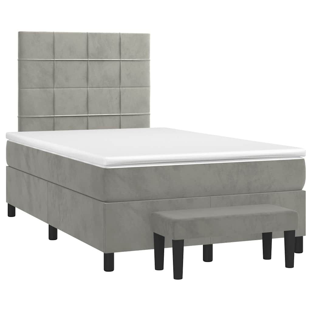 vidaXL Κρεβάτι Boxspring με Στρώμα Ανοιχτό Γκρι 120x190 εκ. Βελούδινο
