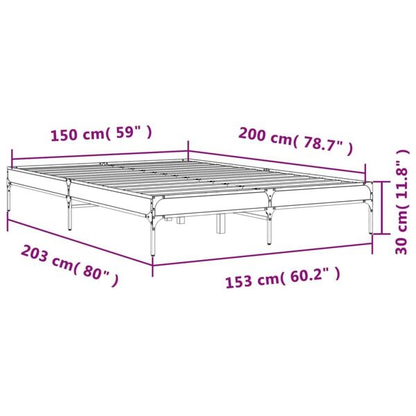 vidaXL Πλαίσιο Κρεβατιού Μαύρο 160x200 εκ. Επεξ. Ξύλο & Μέταλλο