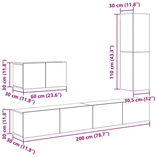 vidaXL Σετ επίπλου τηλεόρασης 4 pcs Μαύρη Δρυς 30.5 x 30 x 110 εκ.