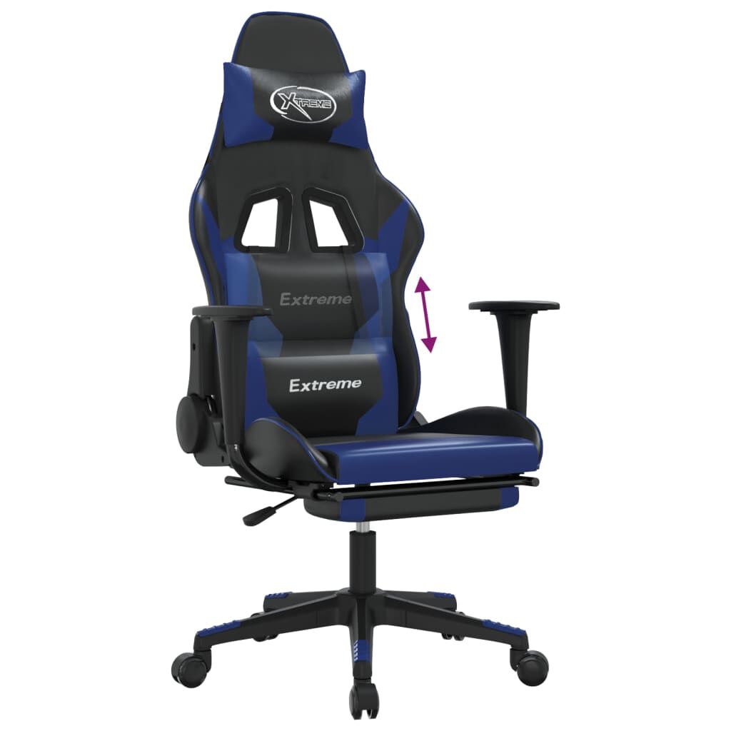 vidaXL Καρέκλα Gaming Μασάζ Υποπόδιο Μαύρο/μπλε από Συνθετικό Δέρμα