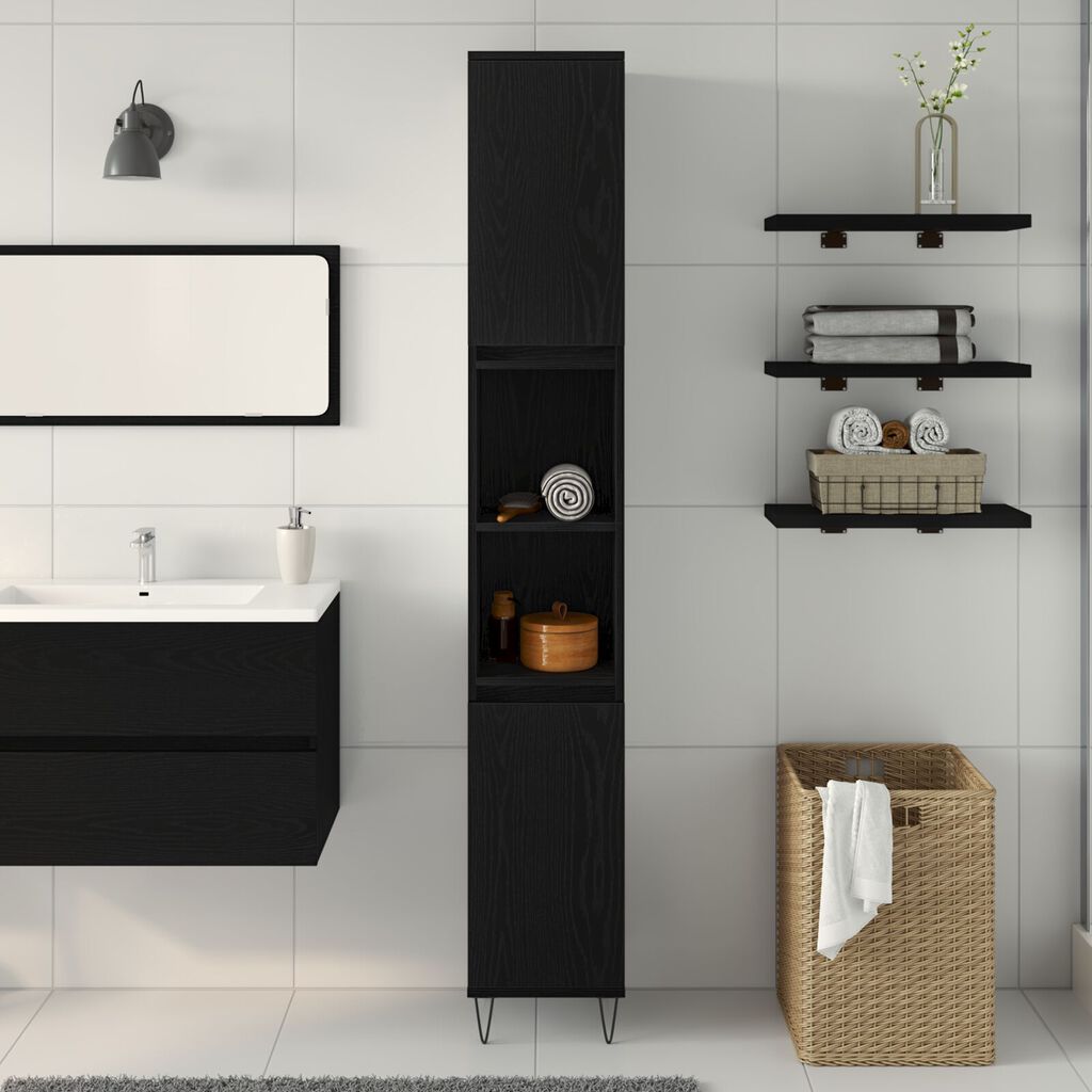 vidaXL Ντουλάπα Μπάνιου Μαύρη Δρυς 30x30x190 εκ Κατασκευασμένο Ξύλο