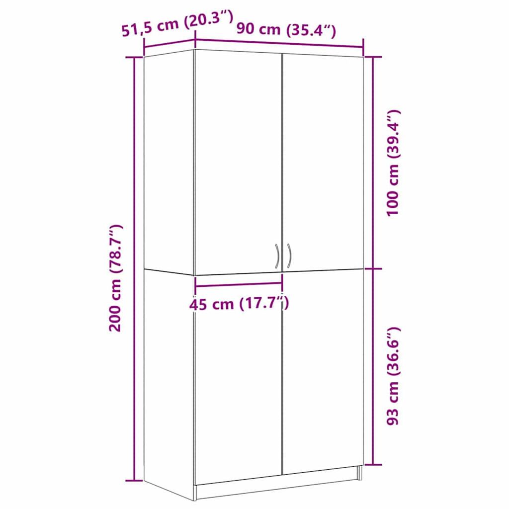 vidaXL Ντουλάπι με πόρτα Μαύρο 90 x 52 x 200 εκ. Επεξεργασμένο ξύλο