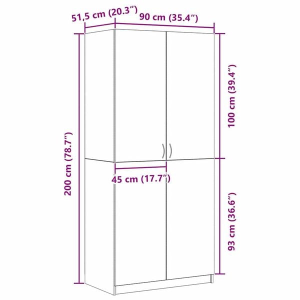 vidaXL Ντουλάπι με πόρτα Μαύρο 90 x 52 x 200 εκ. Επεξεργασμένο ξύλο