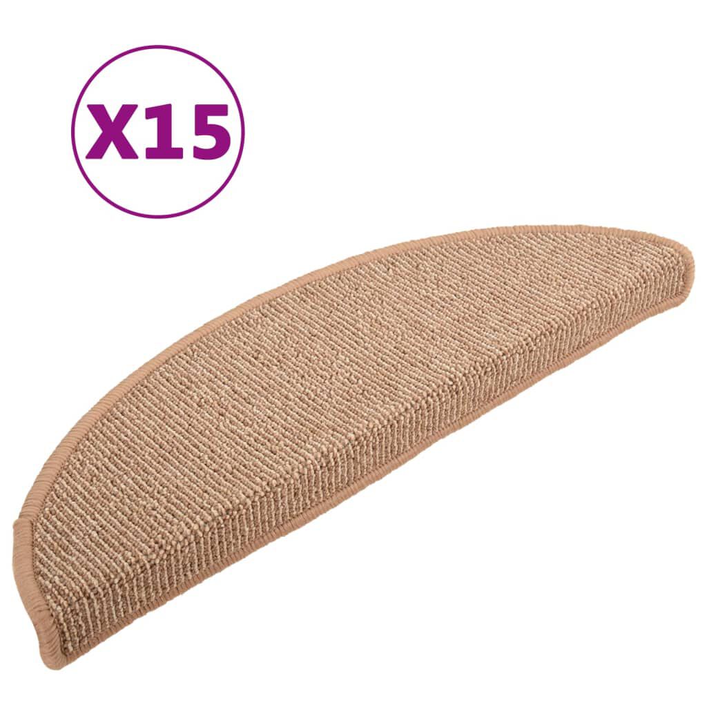vidaXL Πατάκια Σκάλας Μοκέτα 15 τεμ. Ανοιχτό Καφέ 56 x 17 x 3 εκ.