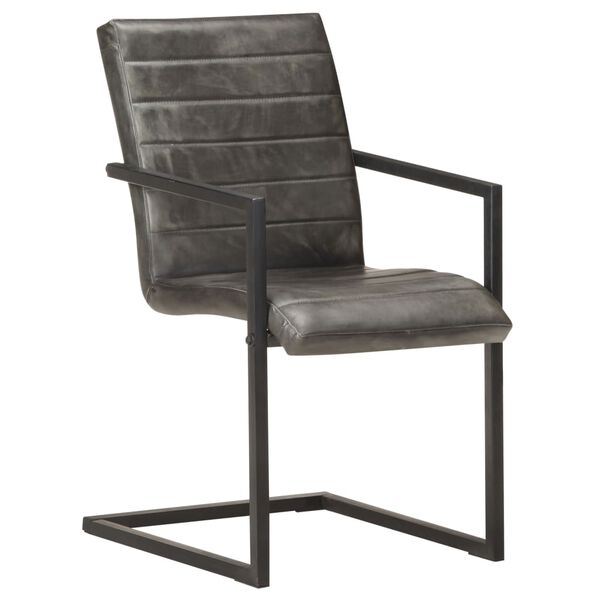 vidaXL Καρέκλες Τραπεζαρίας «Πρόβολος» 4 τεμ. Γκρι από Γνήσιο Δέρμα