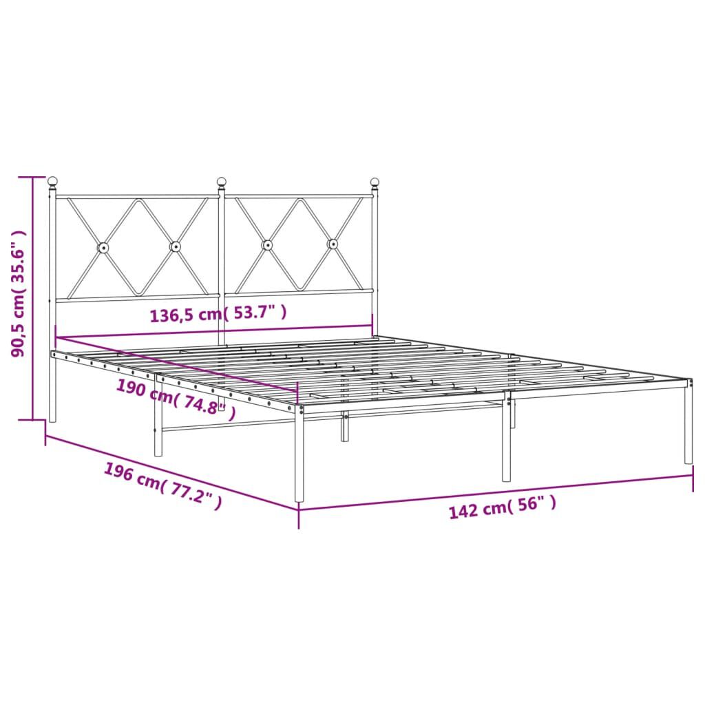 vidaXL Πλαίσιο Κρεβατιού με Κεφαλάρι Λευκό 135 x 190 εκ. Μεταλλικό