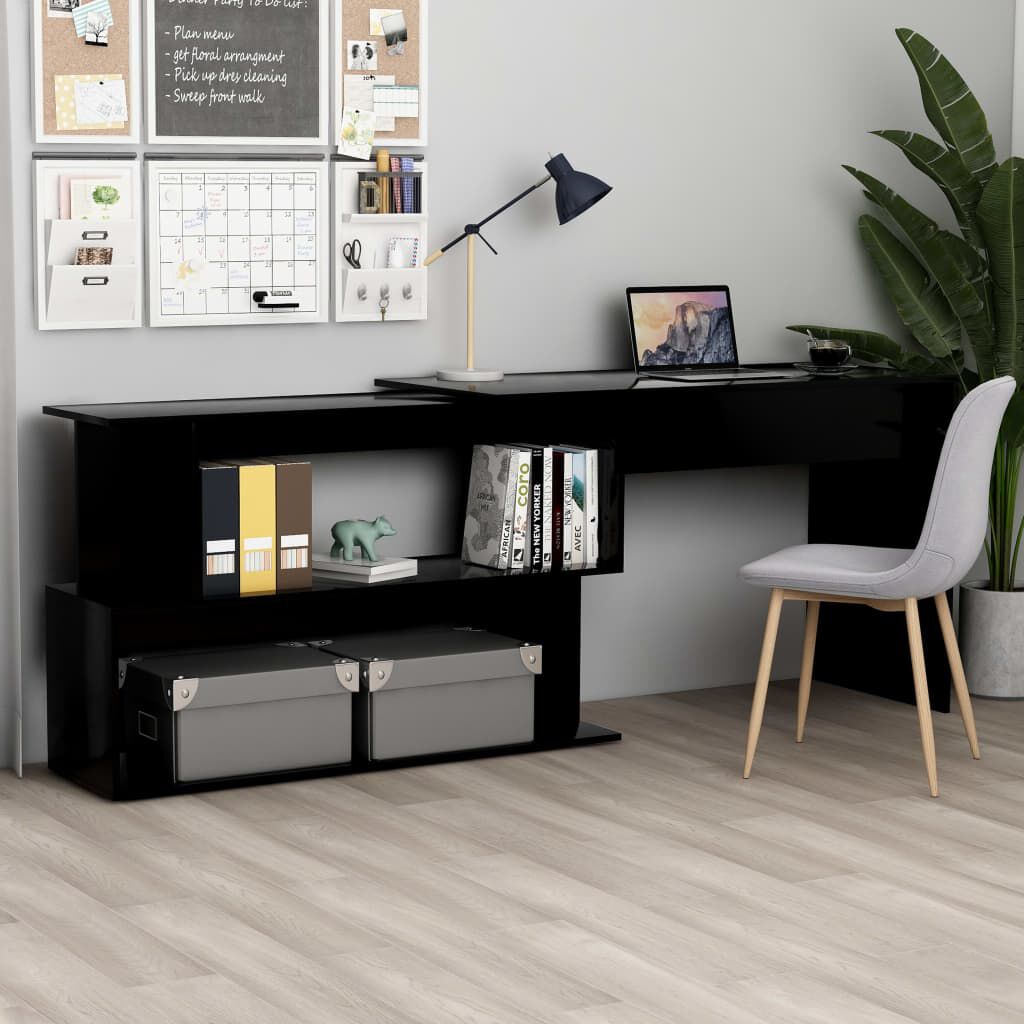 vidaXL Γραφείο Γωνιακό Γυαλιστερό Μαύρο 200x50x76 εκ. από Μοριοσανίδα