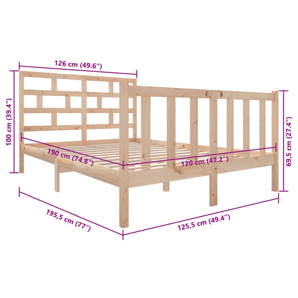 vidaXL Πλαίσιο Κρεβατιού 120 x 190 εκ. Μασίφ Πεύκο Small Double