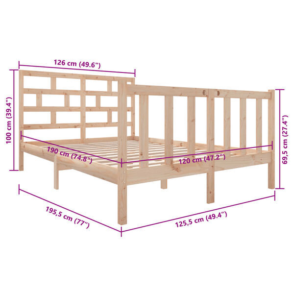 vidaXL Πλαίσιο Κρεβατιού 120 x 190 εκ. Μασίφ Πεύκο Small Double