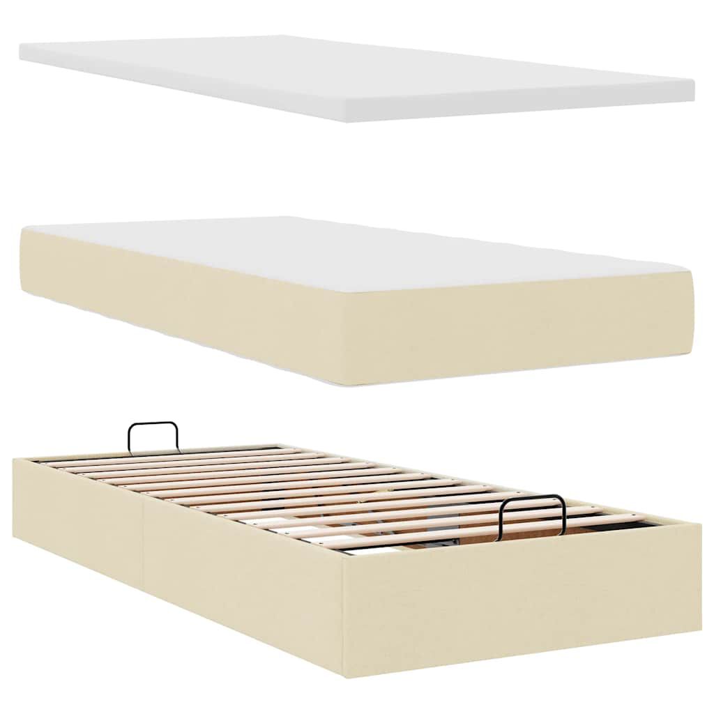 vidaXL Οθωμανικό κρεβάτι με στρώμα Cream 100x200cm ύφασμα