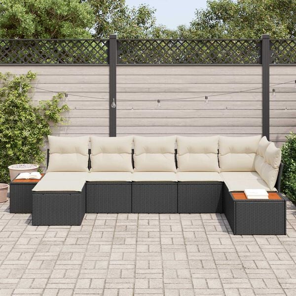 vidaXL Σετ Καναπέ Κήπου με μαξιλάρι 7 pcs Μαύρο Πολυ ράταν