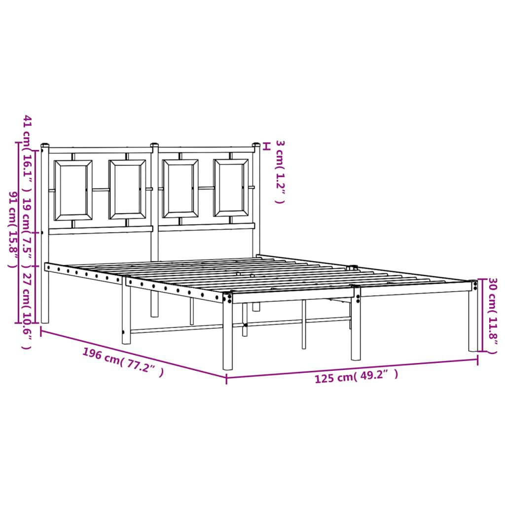 vidaXL Πλαίσιο Κρεβατιού με Κεφαλάρι Λευκό 120x190 εκ. Μεταλλικό