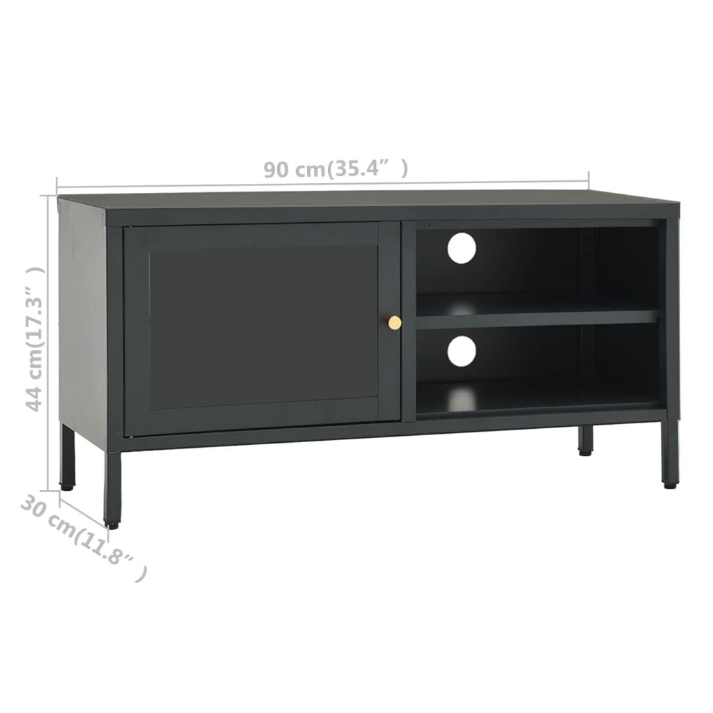 vidaXL Έπιπλο Τηλεόρασης Ανθρακί 90 x 30 x 44 εκ. από Ατσάλι και Γυαλί