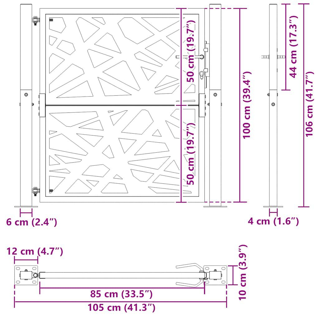 vidaXL Πύλη κήπου Μαύρη 105x106 cm Ατσάλινη ελαφριά σχεδίαση