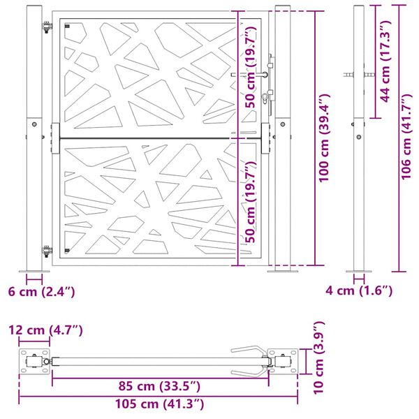 vidaXL Πύλη κήπου Μαύρη 105x106 cm Ατσάλινη ελαφριά σχεδίαση