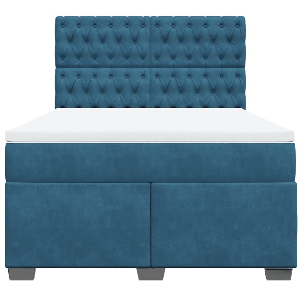 vidaXL Κρεβάτι Boxspring με Στρώμα Μπλε 140x190 εκ. Βελούδινο