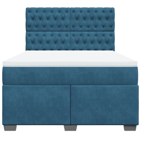 vidaXL Κρεβάτι Boxspring με Στρώμα Μπλε 140x190 εκ. Βελούδινο