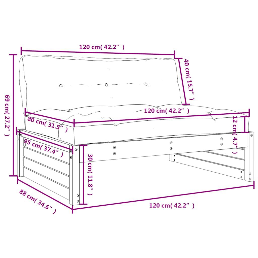 vidaXL Καναπές Μεσαίος 120 x 80 εκ. από Μασίφ Ξύλο Πεύκου