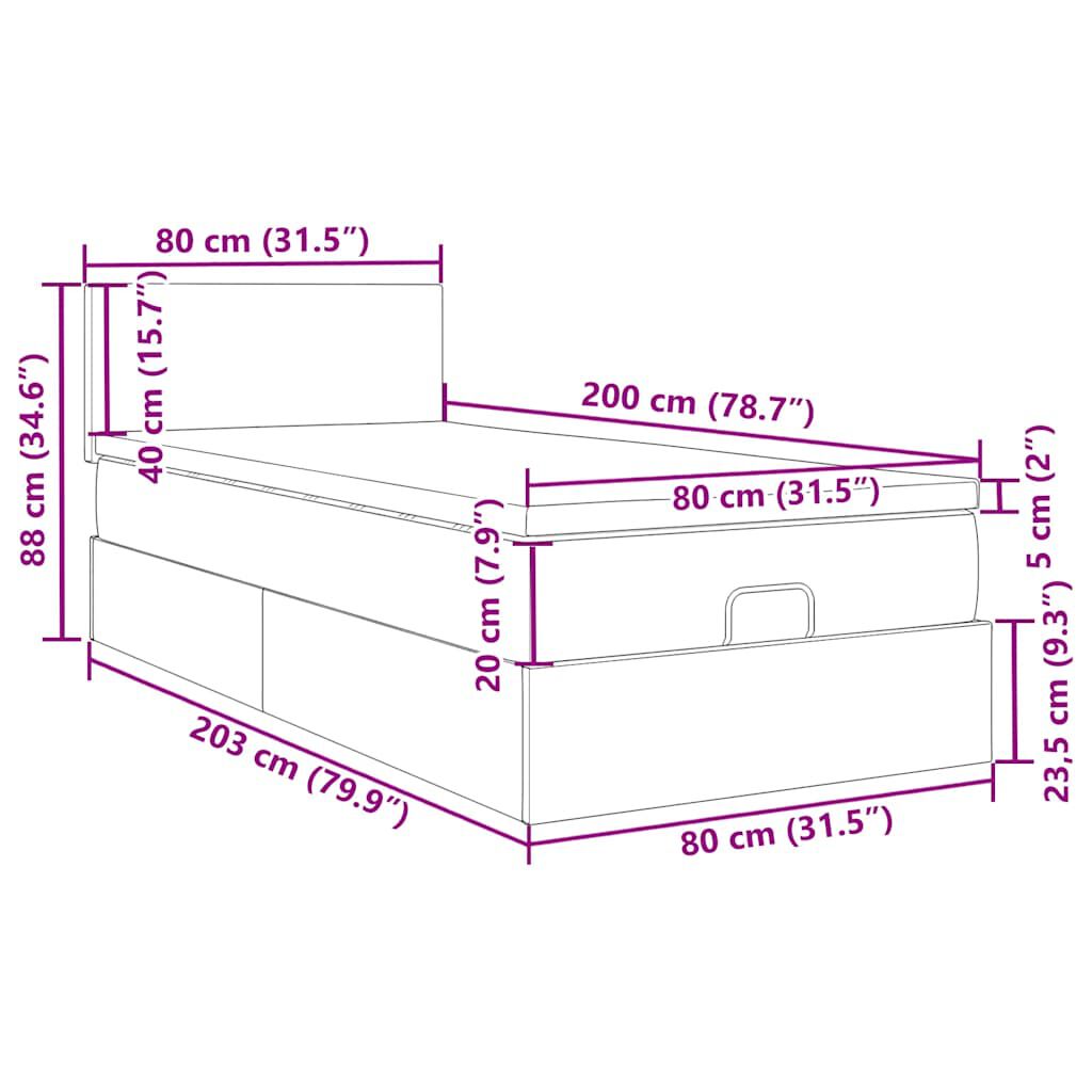 vidaXL Οθωμανικό κρεβάτι με στρώμα σκούρο μπλε 80x200cm Velvet