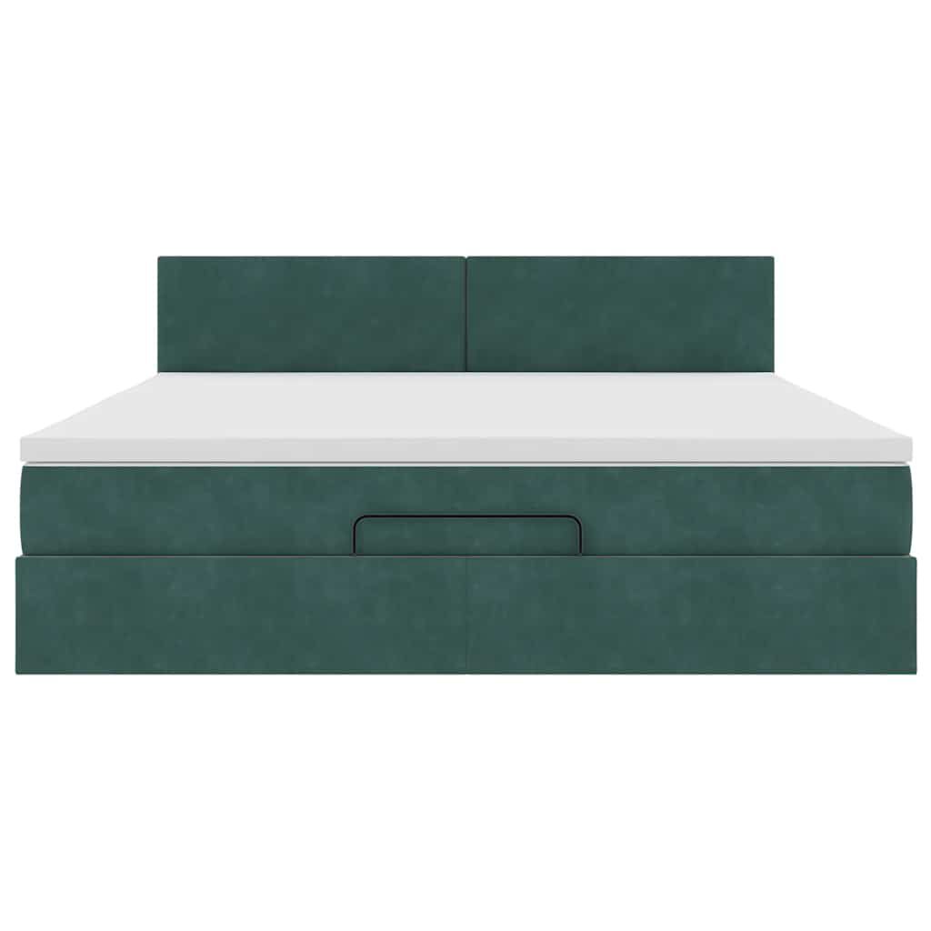 vidaXL Οθωμανικό κρεβάτι με στρώμα & LEDs Dark Green 160x200cm Velvet