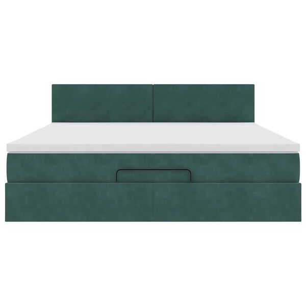 vidaXL Οθωμανικό κρεβάτι με στρώμα & LEDs Dark Green 160x200cm Velvet