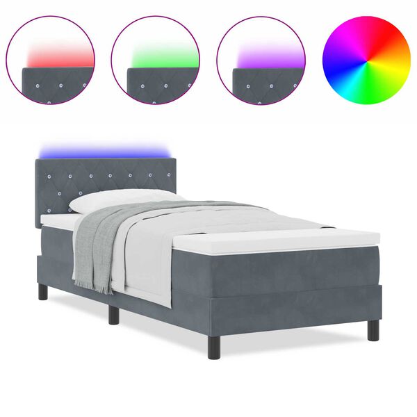vidaXL Κρεβάτι με Στρώμα & LED Σκούρο Γκρι 90x190 εκ Βελούδο