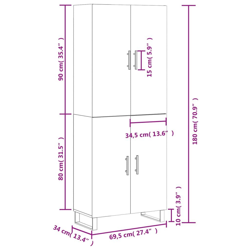 vidaXL Ντουλάπι Καπνιστή Δρυς 69,5x34x180 εκ. από Επεξεργασμένο Ξύλο