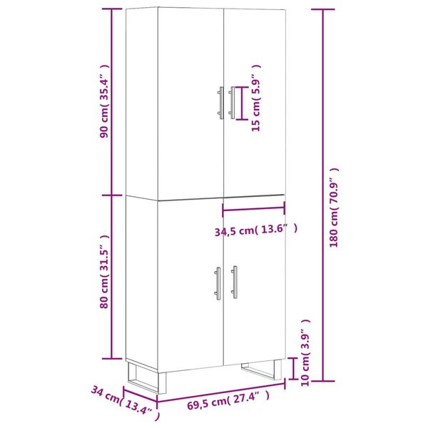 vidaXL Ντουλάπι Καπνιστή Δρυς 69,5x34x180 εκ. από Επεξεργασμένο Ξύλο