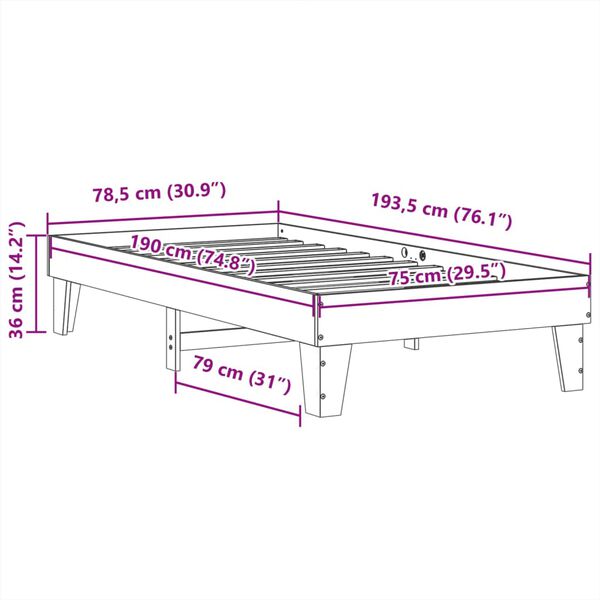 vidaXL Σκελετός Κρεβατιού Χωρίς Στρώμα 75x190 εκ Μασίφ Ξύλο Πεύκου