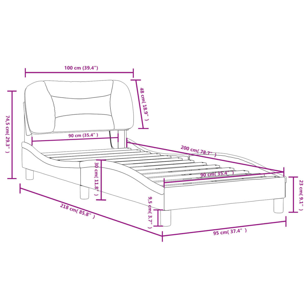 vidaXL Πλαίσιο Κρεβατιού με LED Λευκό 90 x 200 εκ. Συνθετικό Δέρμα