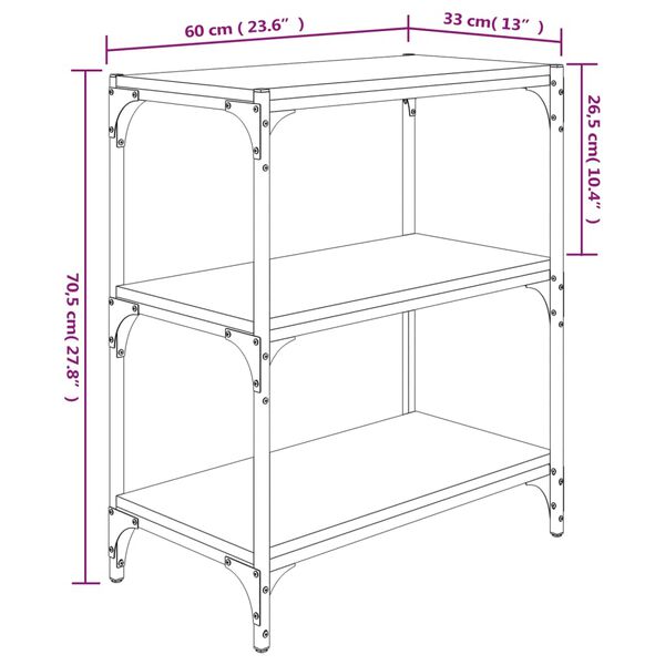 vidaXL Βιβλιοθήκη Γκρι Sonoma 60 x 33 x 70,5 εκ. Επεξ. Ξύλο & Ατσάλι