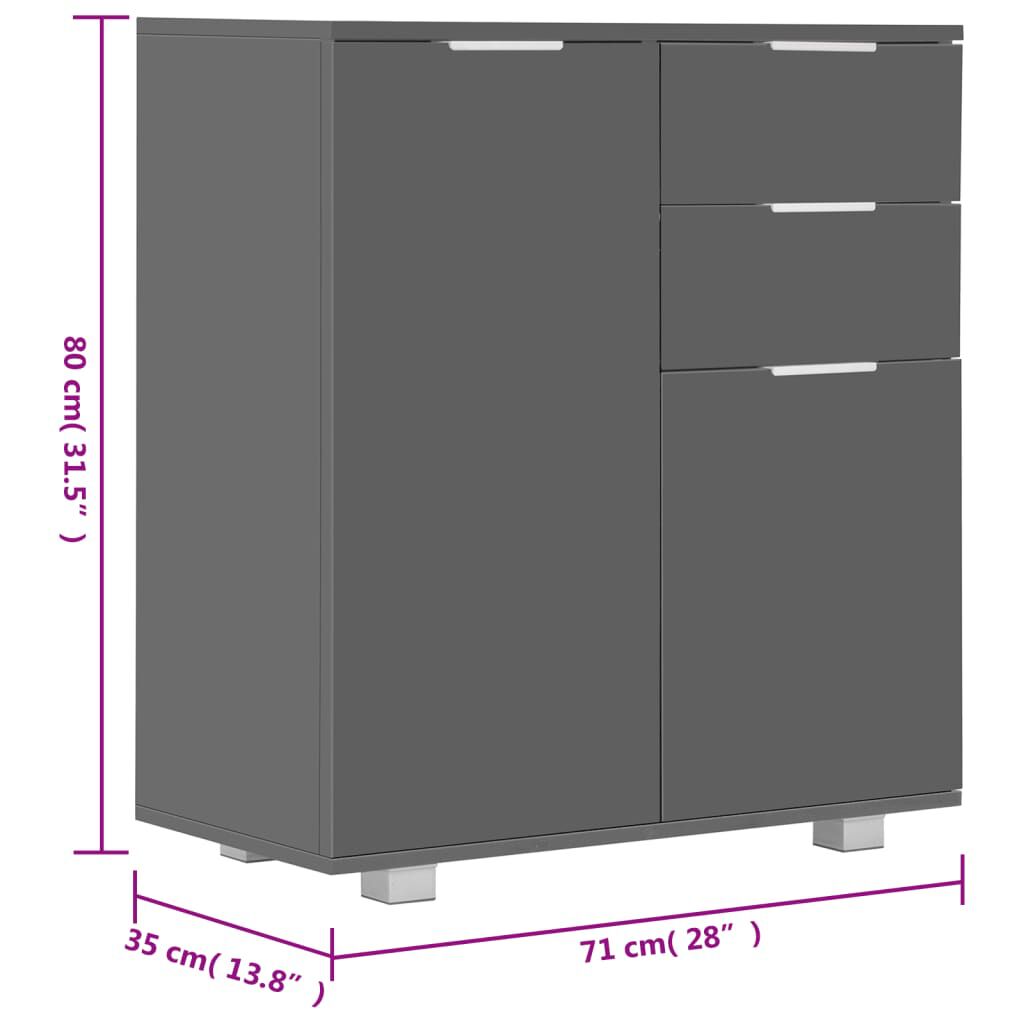 vidaXL Μπουφές Ψηλός Γυαλιστερός Γκρι 71x35x80 εκ. Επεξεργασμένο Ξύλο