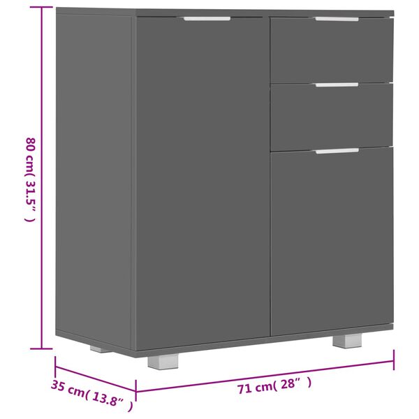 vidaXL Μπουφές Ψηλός Γυαλιστερός Γκρι 71x35x80 εκ. Επεξεργασμένο Ξύλο