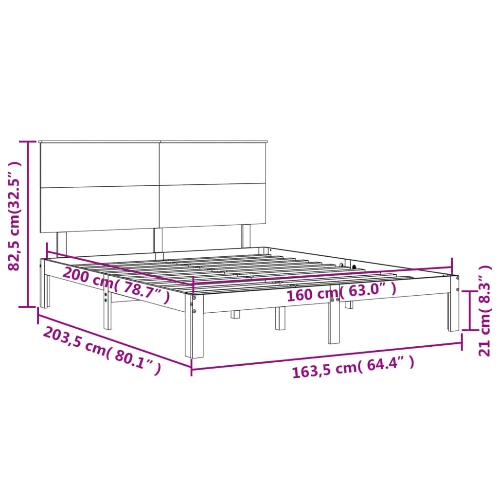 vidaXL Σκελετός Κρεβατιού Χωρίς Στρώμα 160x200 εκ Μασίφ Ξύλο Πεύκου