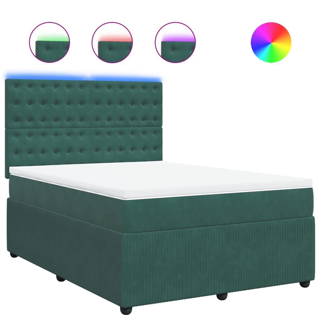 vidaXL Κρεβάτι Boxspring με Στρώμα Σκούρο Πράσινο 160x200εκ. Βελούδινο