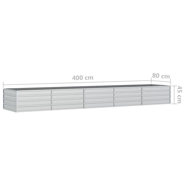 vidaXL Ζαρντινιέρα Υπερυψωμένη Ασημί 400x80x45 εκ. Γαλβανισμ. Χάλυβας