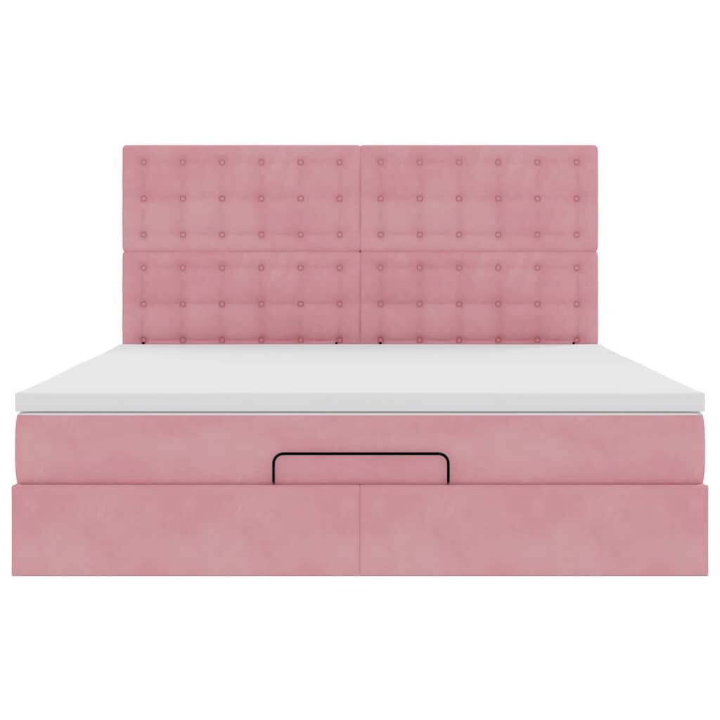 vidaXL Οθωμανικό κρεβάτι με στρώματα ροζ 180x200cm Velvet