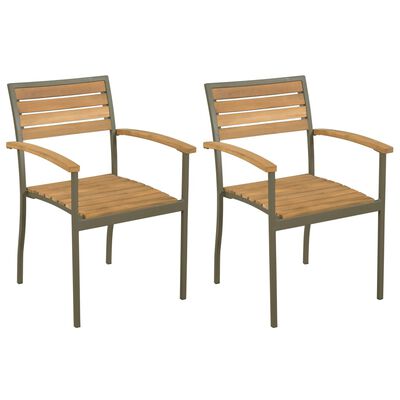 vidaXL Καρέκλες Κήπου Στοιβαζόμενες 2 τεμ. Μασίφ Ξύλο Ακακίας / Ατσάλι