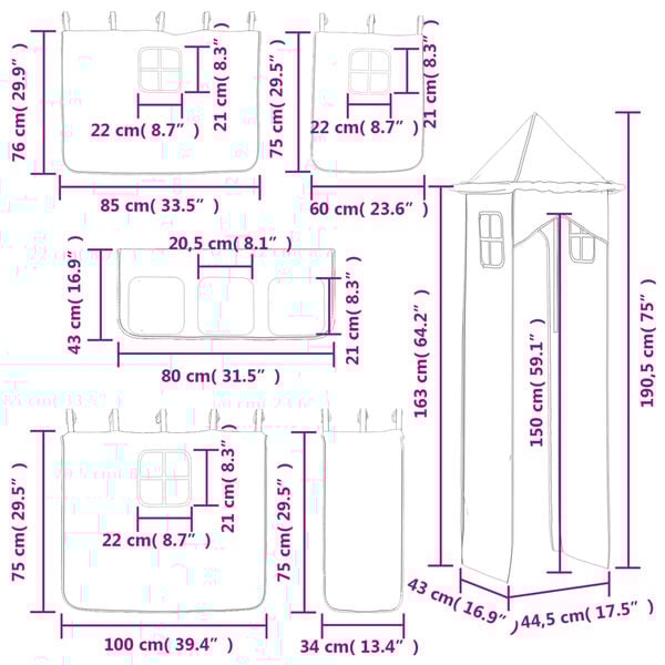 vidaXL Υπερυψωμένο Κρεβάτι με Πύργο Ροζ 80x200 εκ. Μασίφ Ξύλο Πεύκου