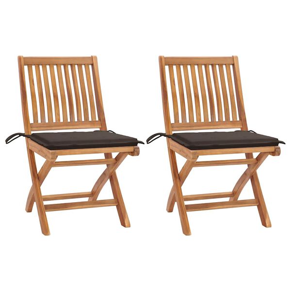 vidaXL Καρέκλες Κήπου 2 τεμ. από Μασίφ Ξύλο Teak με Taupe Μαξιλάρια