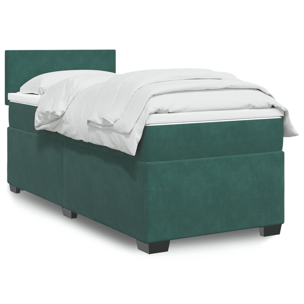 vidaXL Κρεβάτι Boxspring με Στρώμα Σκούρο Πράσινο 90x190 εκ. Βελούδινο