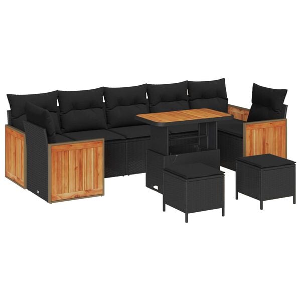 vidaXL Σετ Καναπέ Κήπου με μαξιλάρι 10 pcs Μαύρο 90 x 55 x 71 cm